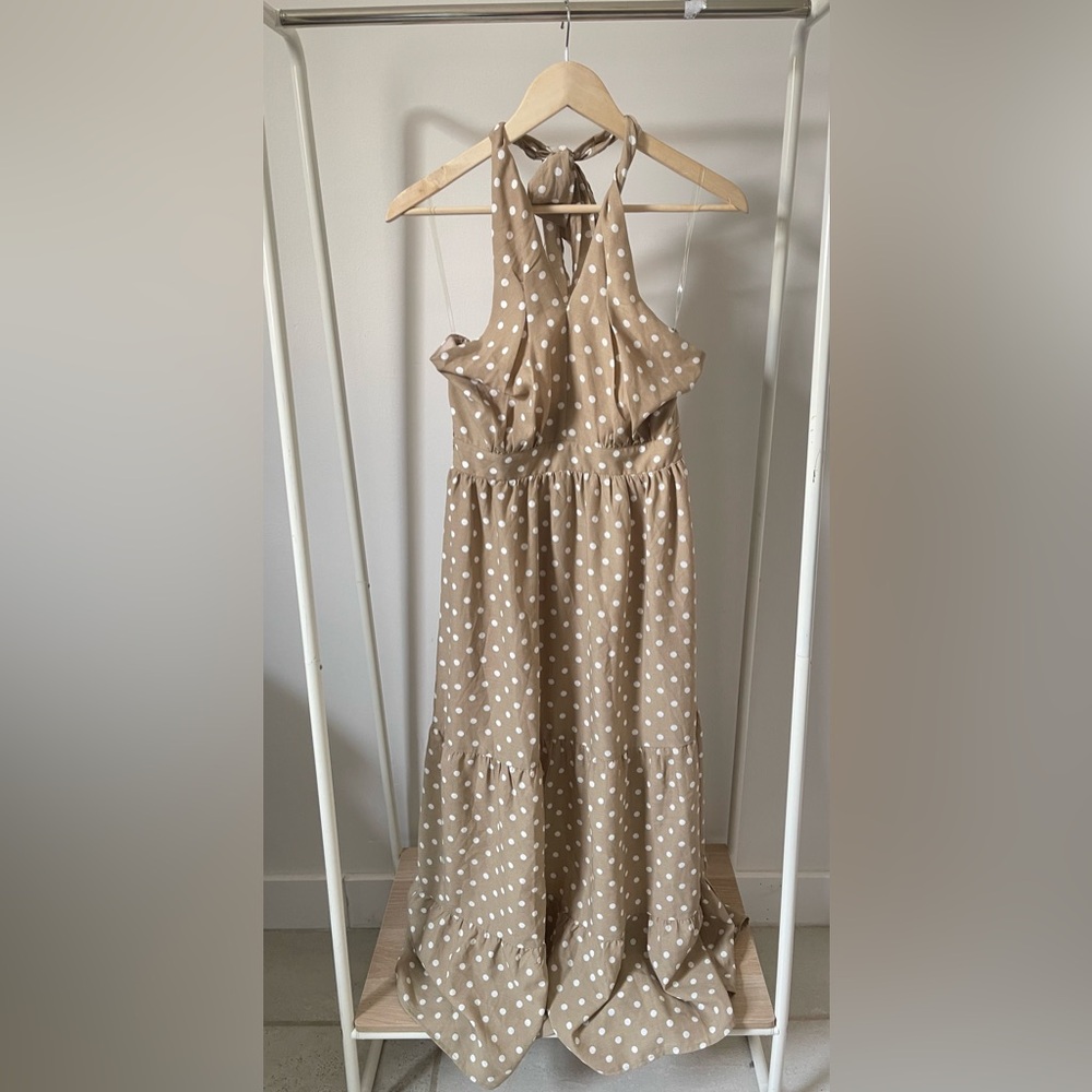 Entro Beige Polka Dot Midi Dress